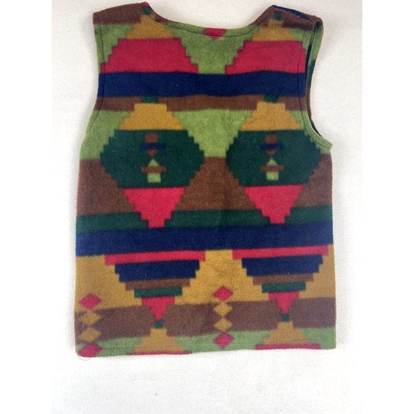 Vintage Aztec Fleece Vest Southwest Boho Western Geometric Button‎ Up Pockets - Picture 3 of 10